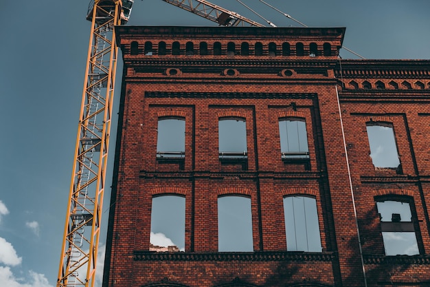 Part of a destroyed red brick building