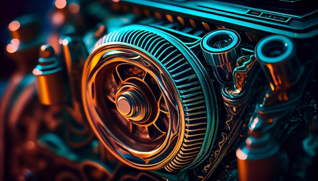 Part of the internal structure of a car engine Colorful wallpaper illustration Electronics and car repair service background