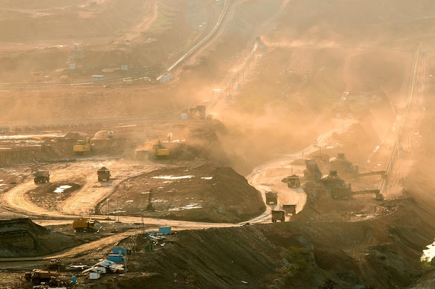 Part of a pit with big mining truck working