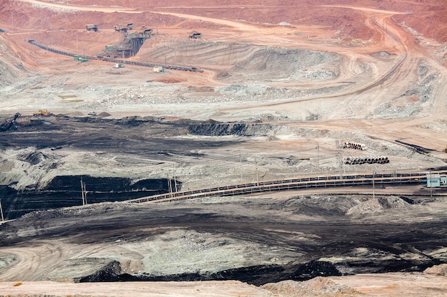 Part of a pit with big mining truck working