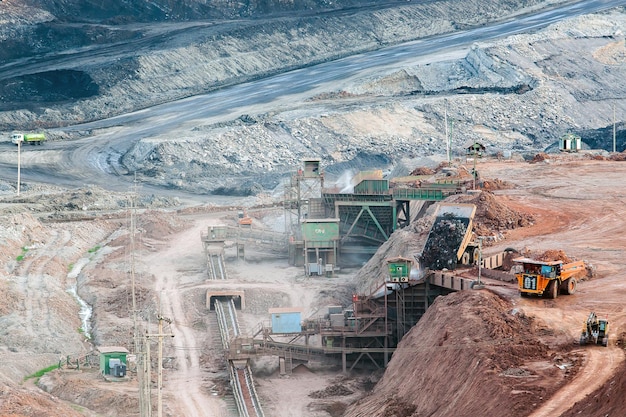 Part of a pit with big mining truck working