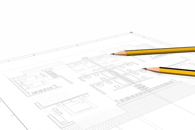 白い紙の上の建築プロジェクトの部分計画