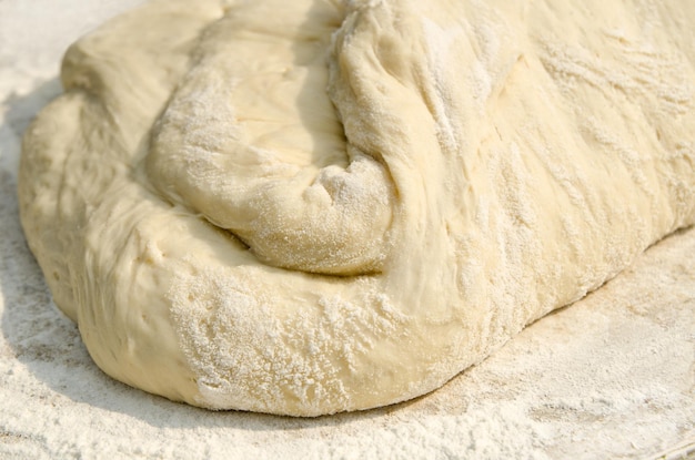 A part of raw dough closeup