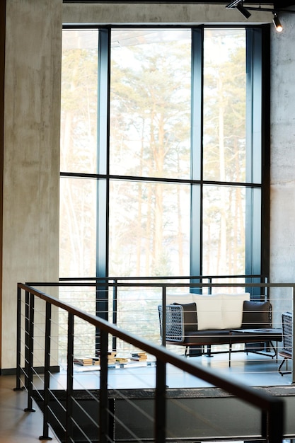 Part of spacious lobby or corridor inside modern business center