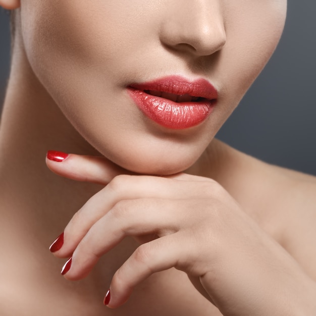 Photo part of woman face with red lips