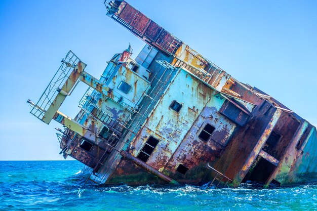 Part of the wreck sticking out of the water