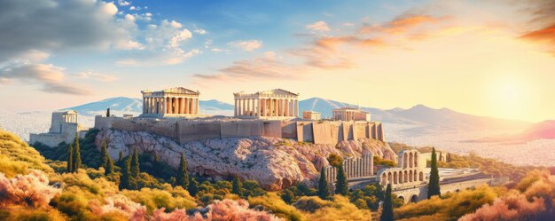 Foto parthenon tempel op de top van de heuvel de acropolis van athene griekenland generatief ai