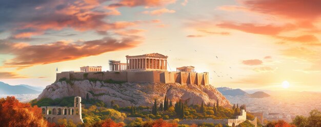 Foto parthenon tempel op de top van de heuvel de acropolis van athene griekenland generatief ai