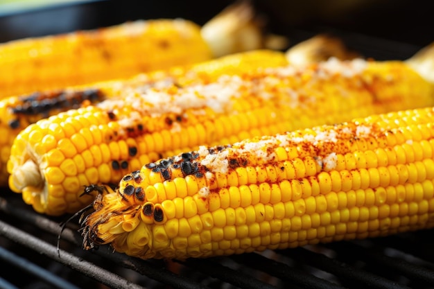 Partially grilled corn showing a mix of yellow and black kernels