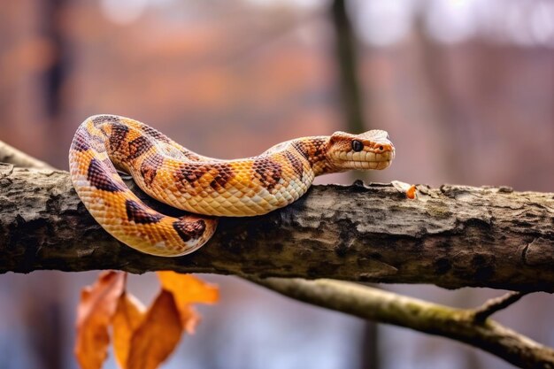 Partially shed snake skin on a branch in nature