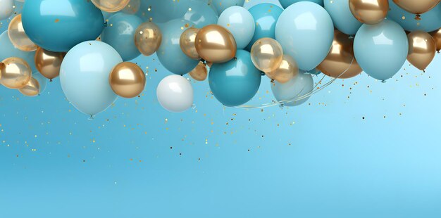 Partij blauwe ballonnen op blauwe achtergrond Viering vakantie verjaardag feest sjabloon