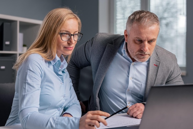 Partners with laptop on meeting