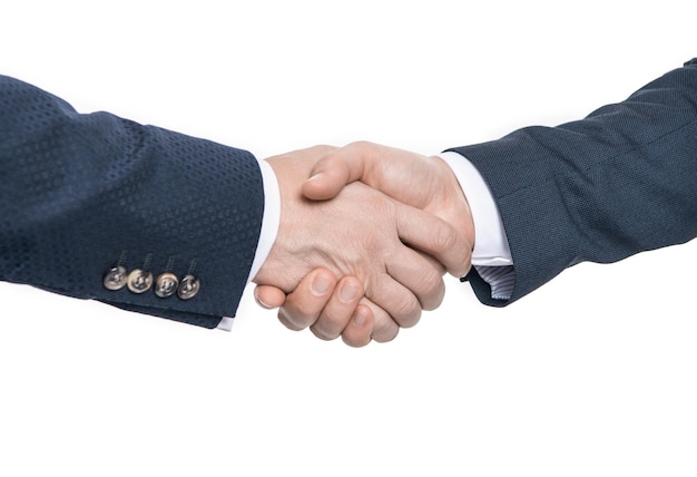 Partnership of business men handshaking isolated on white handshaking business men