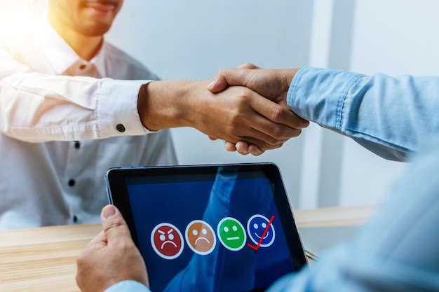 Partnership. business people shaking hand after business job\
interview in meeting room at office, congratulation, investor,\
success, interview, partner, teamwork, financial, connection\
concept