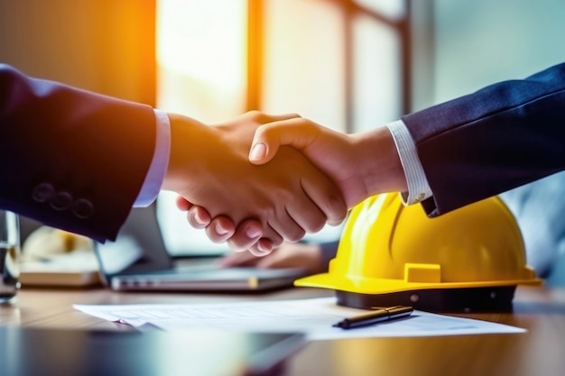 Partnership sealed handshake over construction plans generative ai