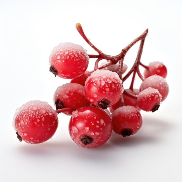 Partridgeberry Squaw Vine covered with frost and snow isolated on white background