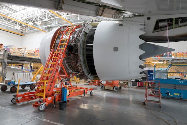 Photo parts of an airplane being fixed