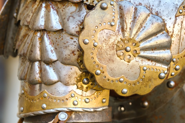 Parts of ancient knight's armor.A medieval concept.Metallic texture