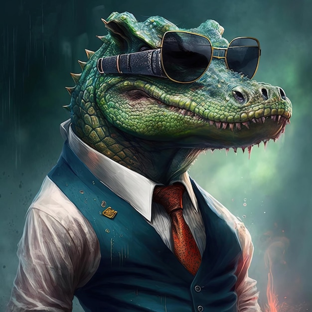 Party alligator Fashion lifestyle concept Generative AI