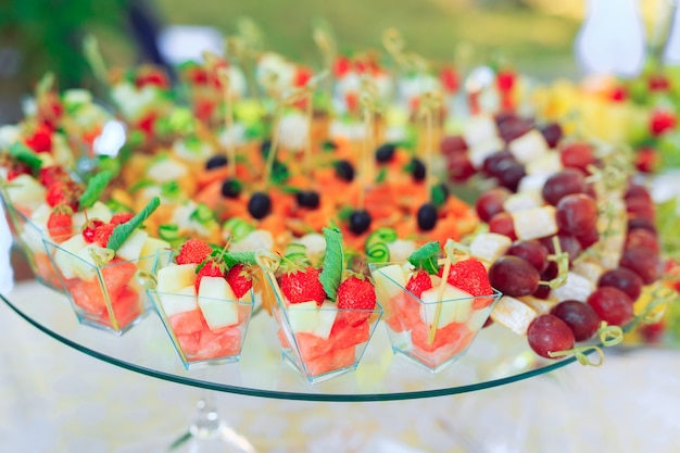 party appetizers on wooden sticks