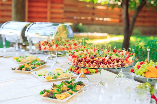 party appetizers on wooden sticks