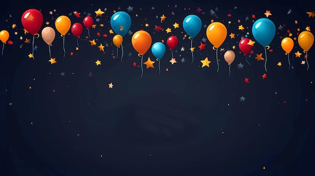 Photo party background with balloons confetti and stars