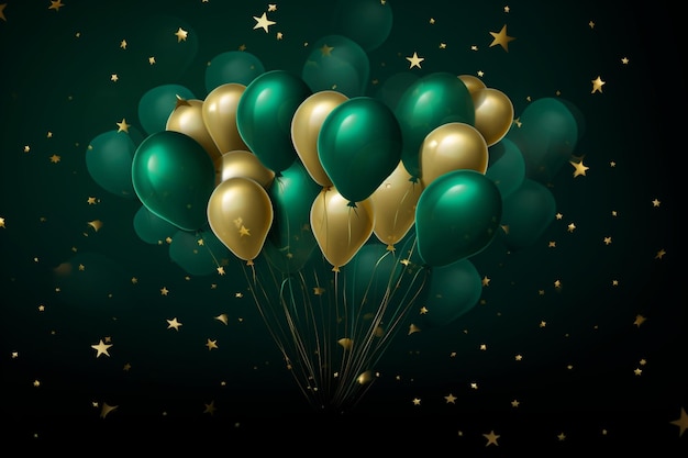 Photo party balloon emerald background with little golden star illustrator ai generative
