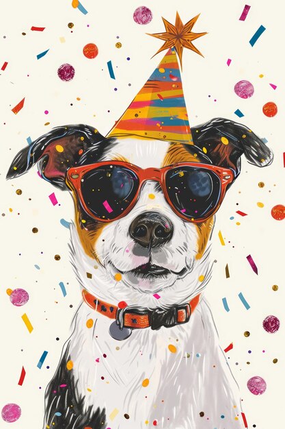Foto party cartoon dog gioioso biglietto di auguri festivo divertente