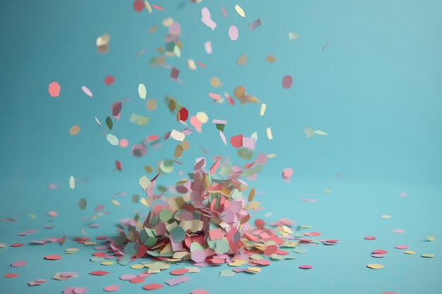 Photo party celebration confetti falling on a blue background generative ai