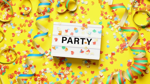 Photo party celebration flat lay with confetti