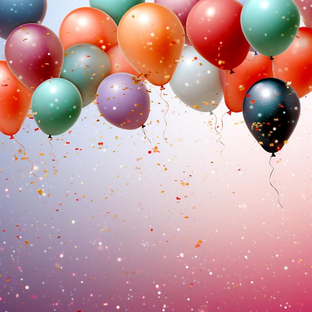 Foto festa con palloncini colorati e sfondo di confetti