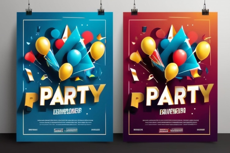 Photo party flyer or banner design in two color concept