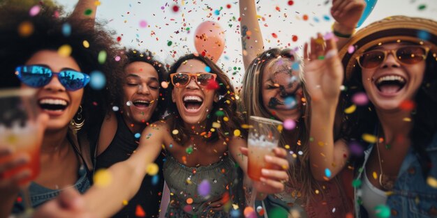 Foto festa di giovani felici con cocktail amici che si divertono sulla spiaggia ai generativa