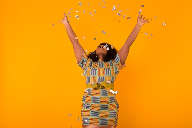 Party, holidays and birthday concept - Celebrating happiness, young woman dancing with big smile