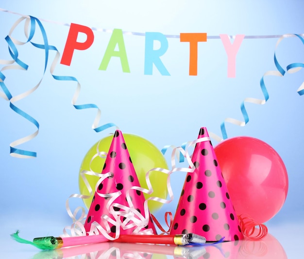 Party items on blue background