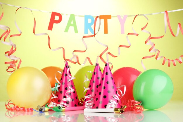 Party items on green background