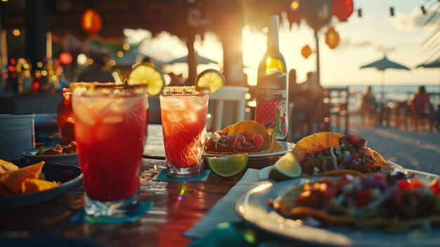 Party near the ocean with a plate of food and bacardi cocktails