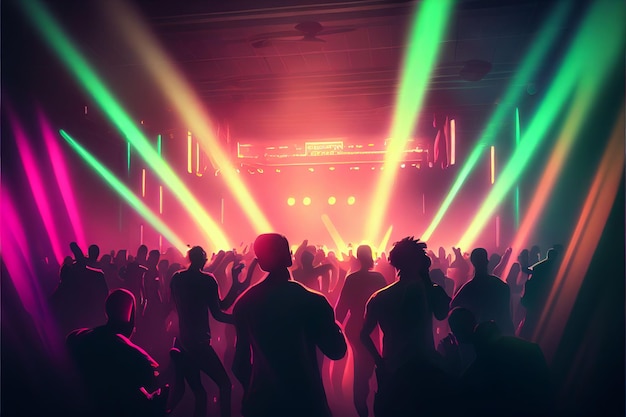 나이트클럽 파티에서 춤을 추며 콘서트를 즐기는 파티피플 Generative AI 기술로 제작