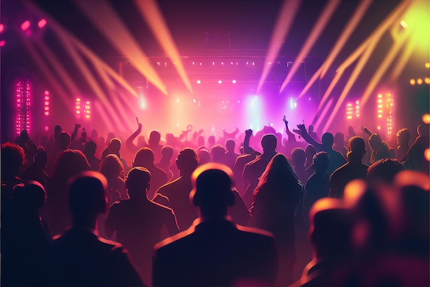 Party people enjoy concert by dancing in nightclub party created with generative ai technology