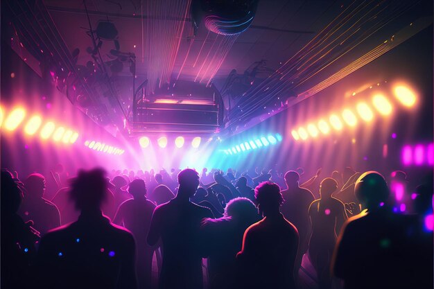 Party people enjoy concert by dancing in nightclub party Created with Generative AI technology