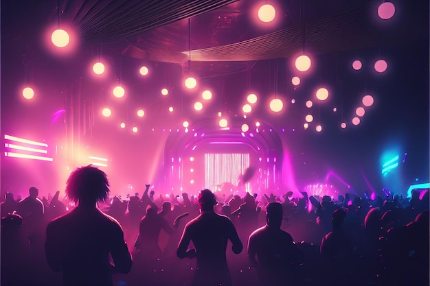 Party people enjoy concert by dancing in nightclub party Created with Generative AI technology