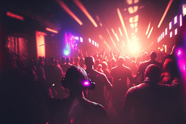 Party people on the show Night club with lights and dancing people Party crowd Generated AI