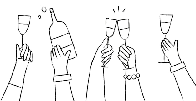 パーティー PNG ドードル 飲み物を握る手
