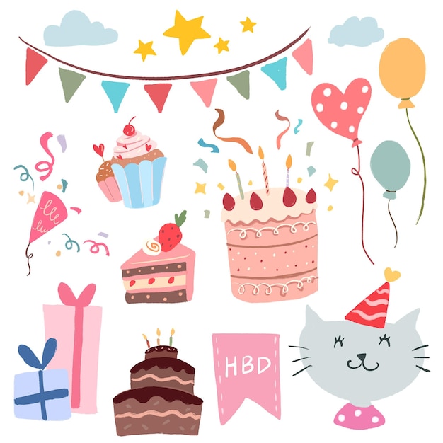 パーティー PNG スティッカー 誕生日のクリパートセット
