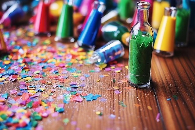 Party Poppers and Confetti Scattered