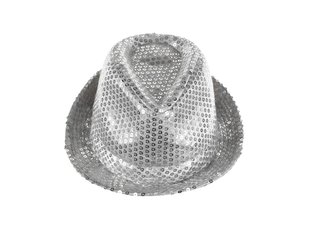 Foto cappello lucido argento partito isolato su sfondo bianco