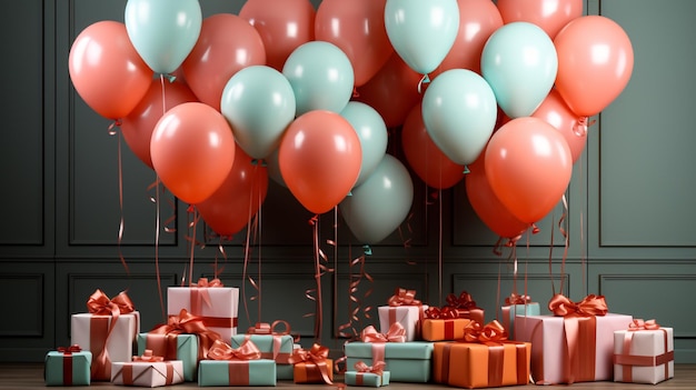 Сцена вечеринки с воздушными шарами и подарками