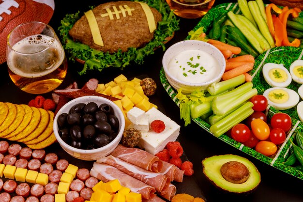 Party table for watching american football game