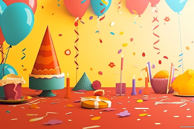 Вечеринка с воздушными шарами и тортом на столе.