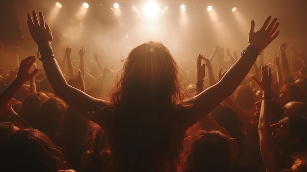 Partying crowd stage lights live concert summer festival